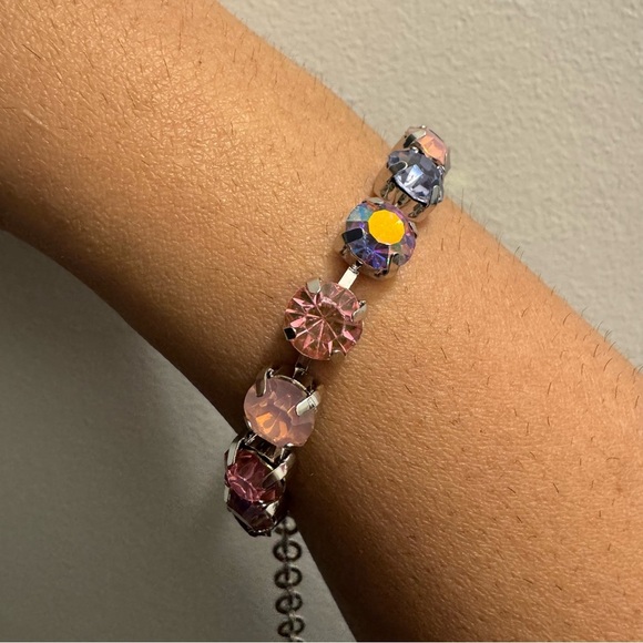 Ombre Aurora Borealis Pink Purple Crystal Tennis Bracelet (Silver Tone) - Picture 7 of 15